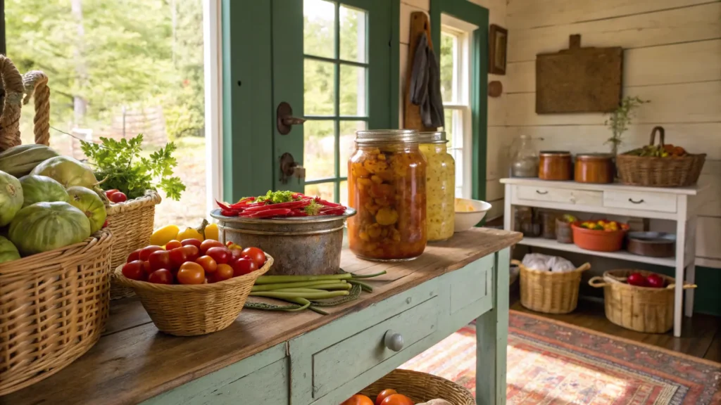 A Colorful Southern Kitchen With A Vintage Table