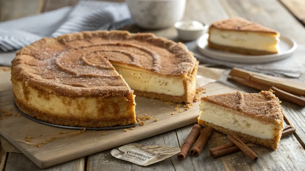 A Golden Churro Cheesecake With A Cinnamon Sugar C