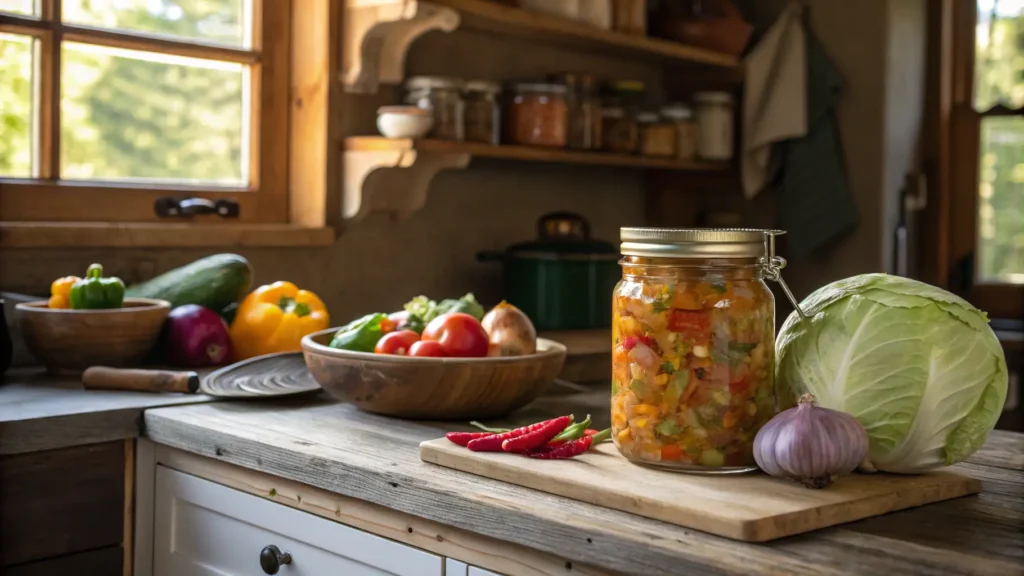 A Rustic Kitchen Scene With A Mason Jar Full Of Co