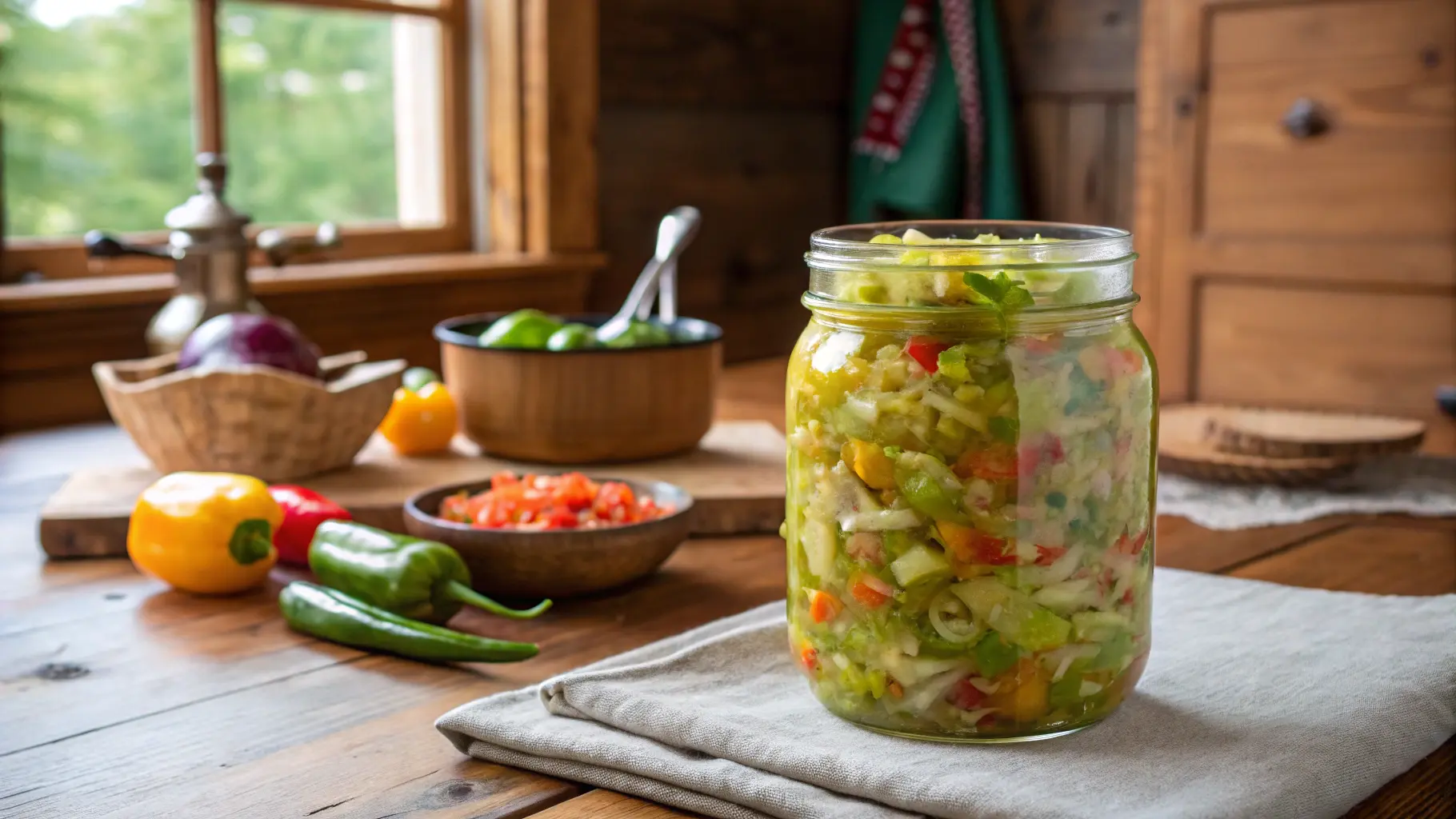 A Vibrant Mason Jar Filled With Homemade Chow Chow
