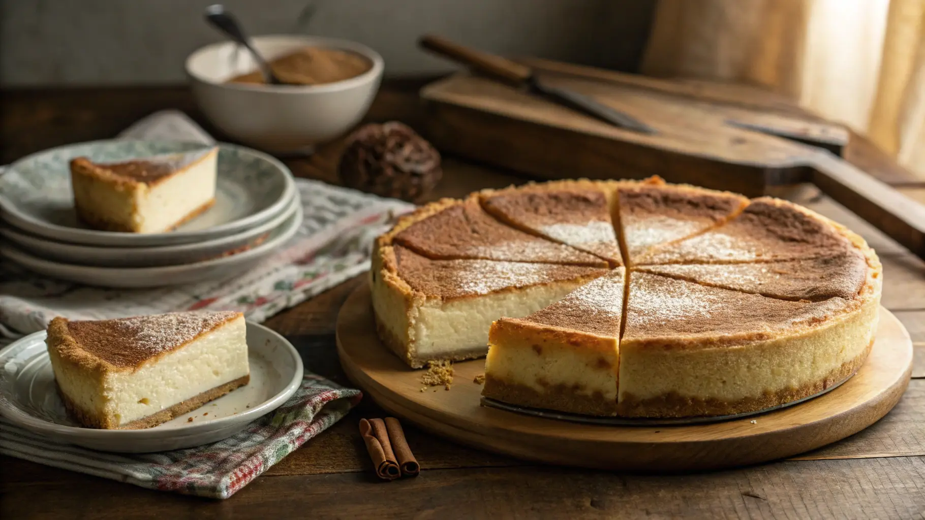 Freshly Baked Mexican Cheesecake On A Wooden Table
