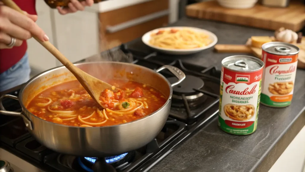 One Pot Pasta Dish Being Cooked On Stovetop With C