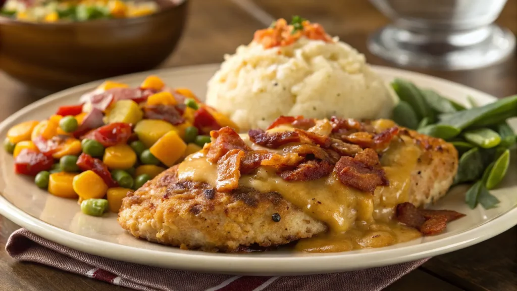 Plated Alice Springs Chicken With Cheesy Bacon Top