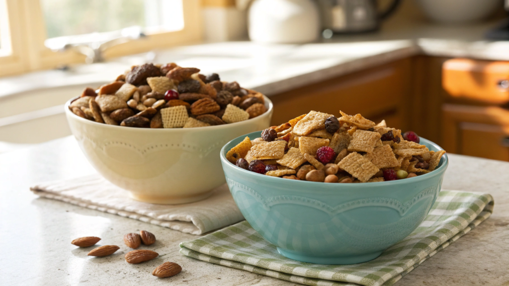 Two Bowls Side By Side One With Store Bought Chex
